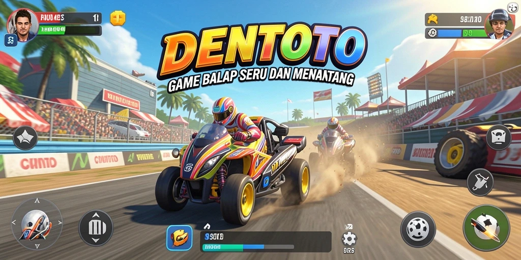 Tampilan gameplay DENTOTO dengan aksi balap yang mendebarkan.