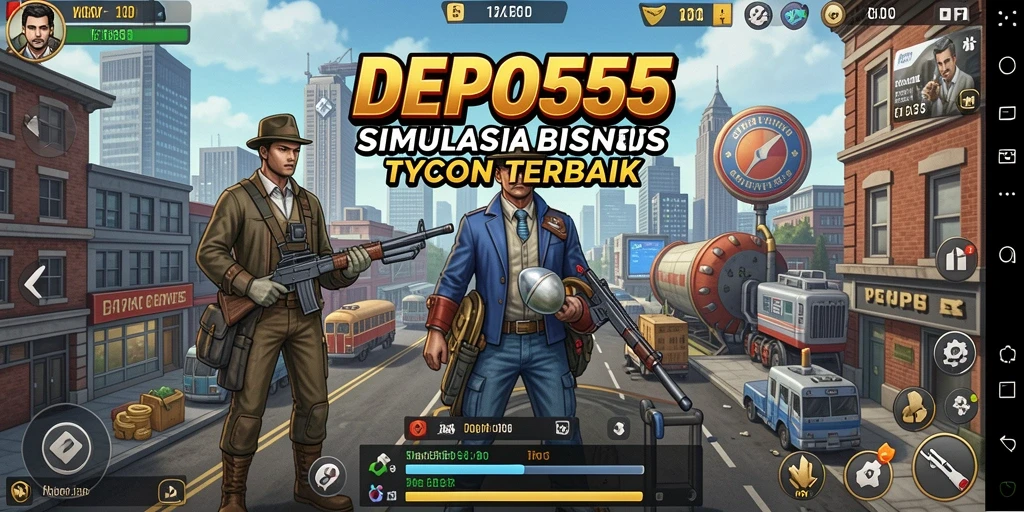 Tangkapan layar gameplay DEPO555 yang menunjukkan aktivitas manajemen bisnis Tycoon.