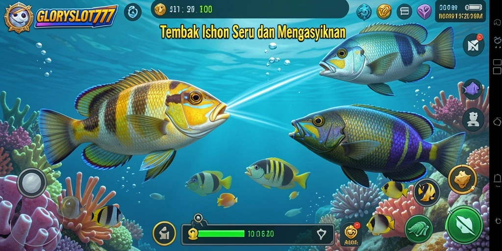 Tampilan gameplay GLORYSLOT777 yang menarik saat menangkap ikan.
