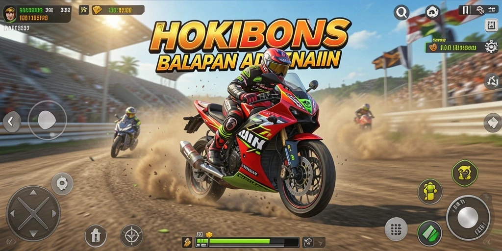 Tampilan gameplay HOKIBONUS yang seru dalam balapan motor.