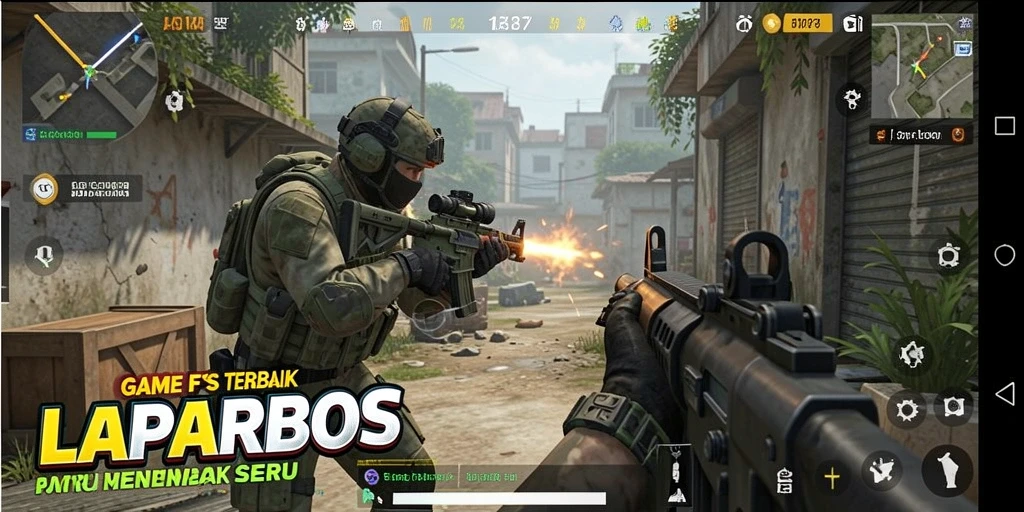 Tampilan gameplay LAPARBOS dengan aksi menembak yang mendebarkan.