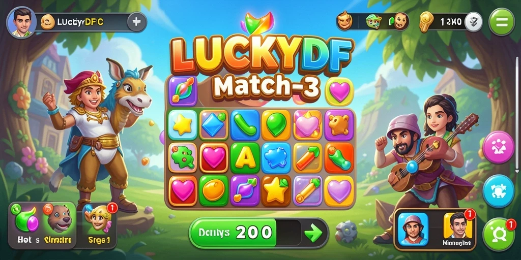 Gameplay seru LUCKYDF dalam aksi Match-3 yang mengasyikkan.
