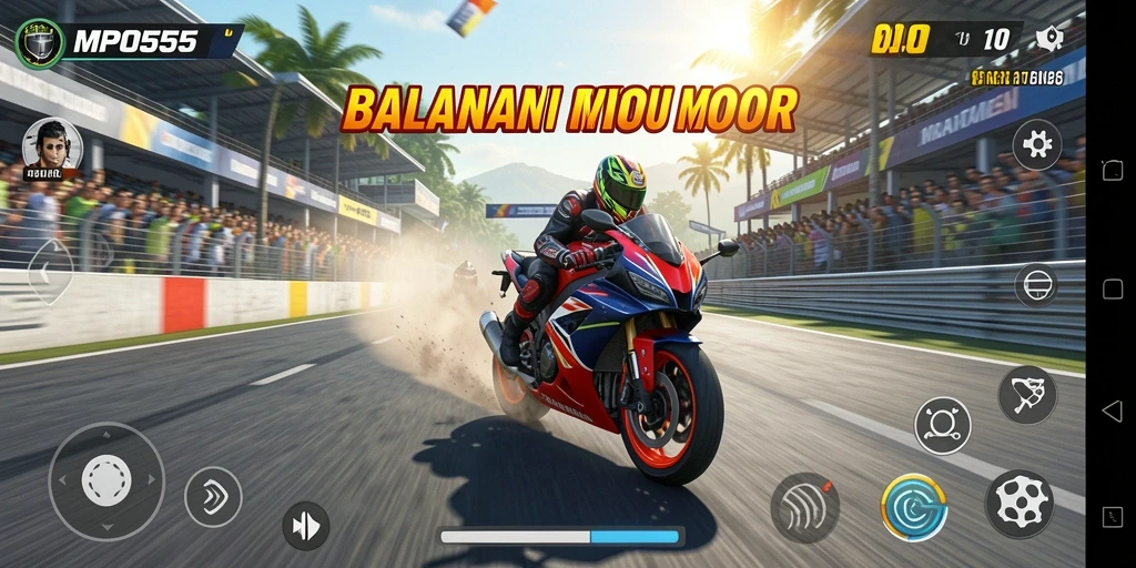 Gameplay MPO555 menampilkan balapan motor yang seru dan mendebarkan.
