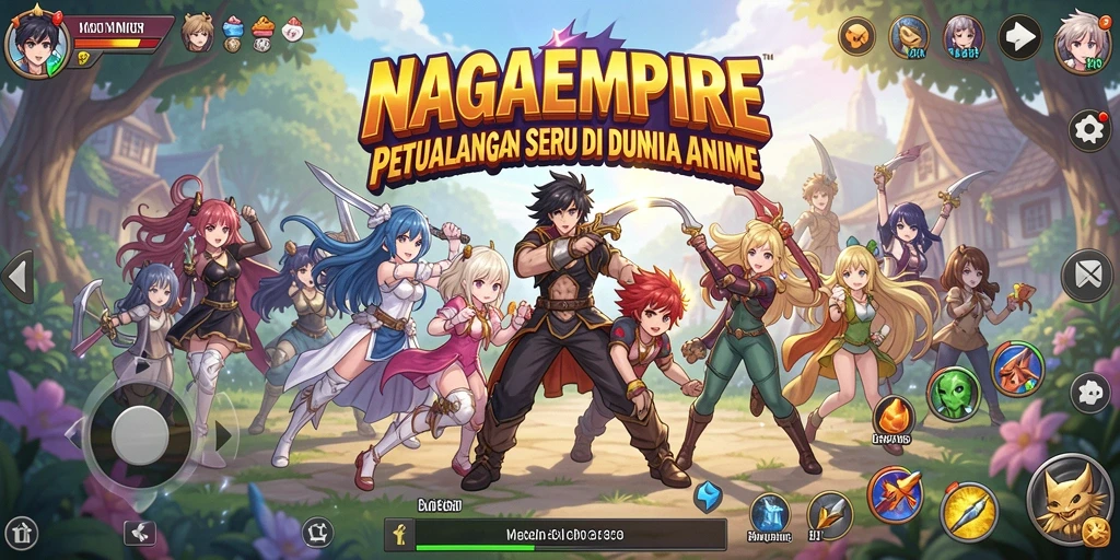 Tampilan permainan NAGAEMPIRE dengan karakter anime yang memukau.