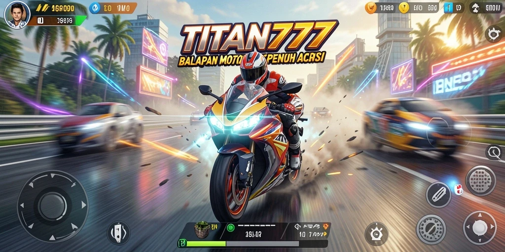 Gameplay intens di balapan motor TITAN777 yang mendebarkan.