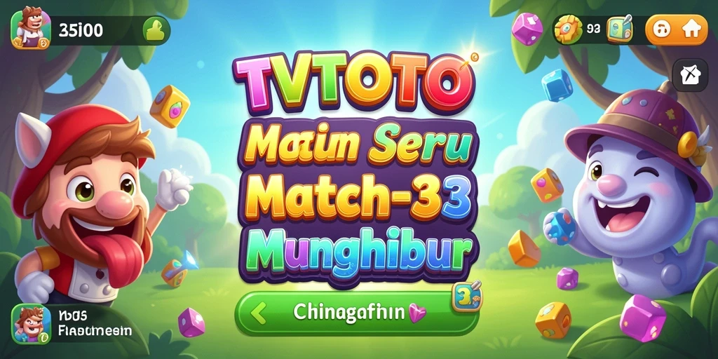 Screenshot gameplay TVTOTO menampilkan kombinasi objek berwarna dalam permainan Match-3.