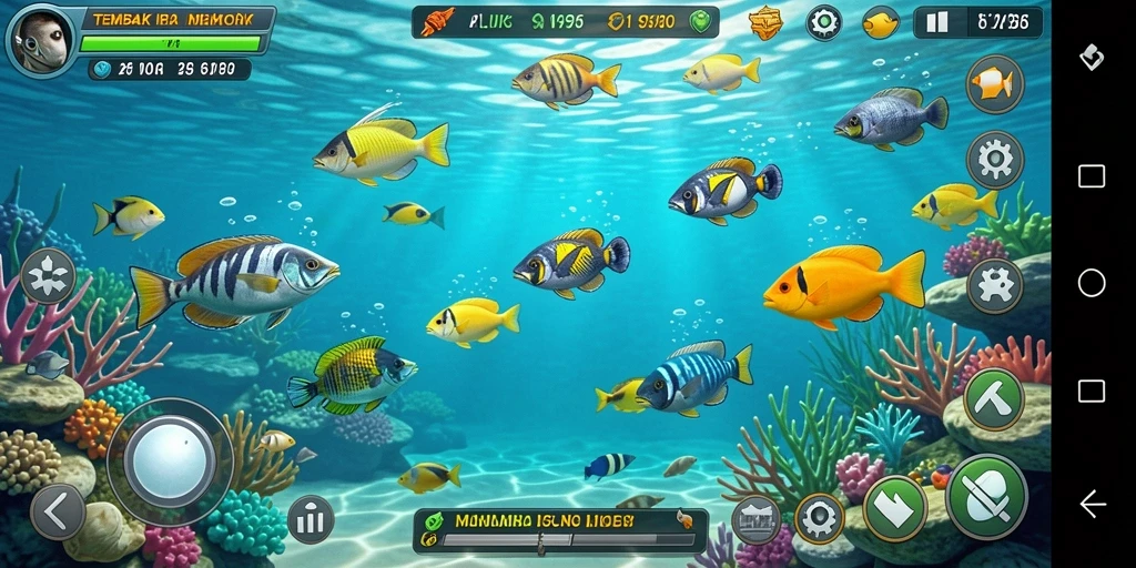 Screenshot gameplay V98 yang menarik saat menangkap ikan.