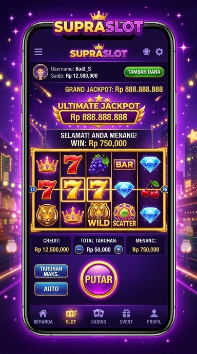 Tampilan utama aplikasi supraslot yang menarik dan user-friendly.